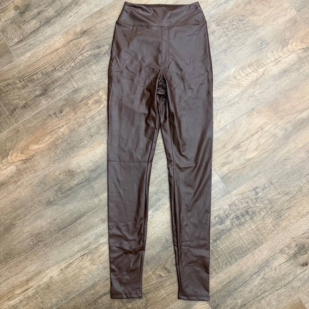 NEW OFFLINE by Aerie Real Luxe Brown Faux Leather High Rise Leggings Womens S